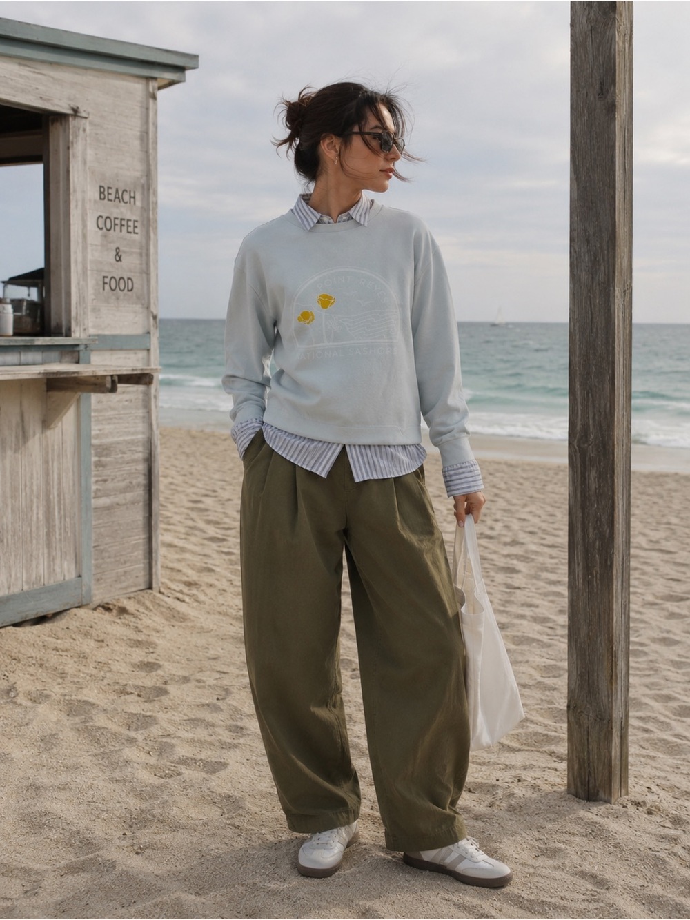 Point Reyes Graphic Sweatshirt Light Blue with Yellow Flower Detail size medium